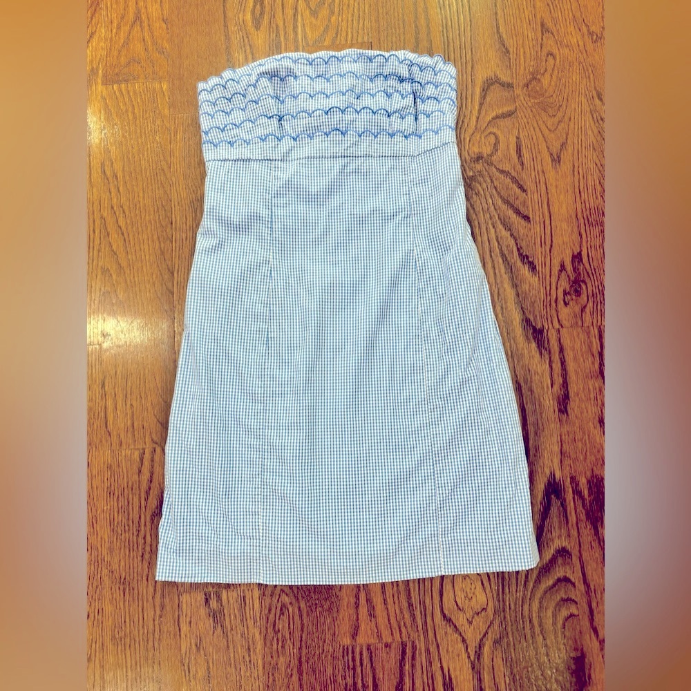 Lilly Pulitzer Blue and White Strapless Smocked Gingham Dress